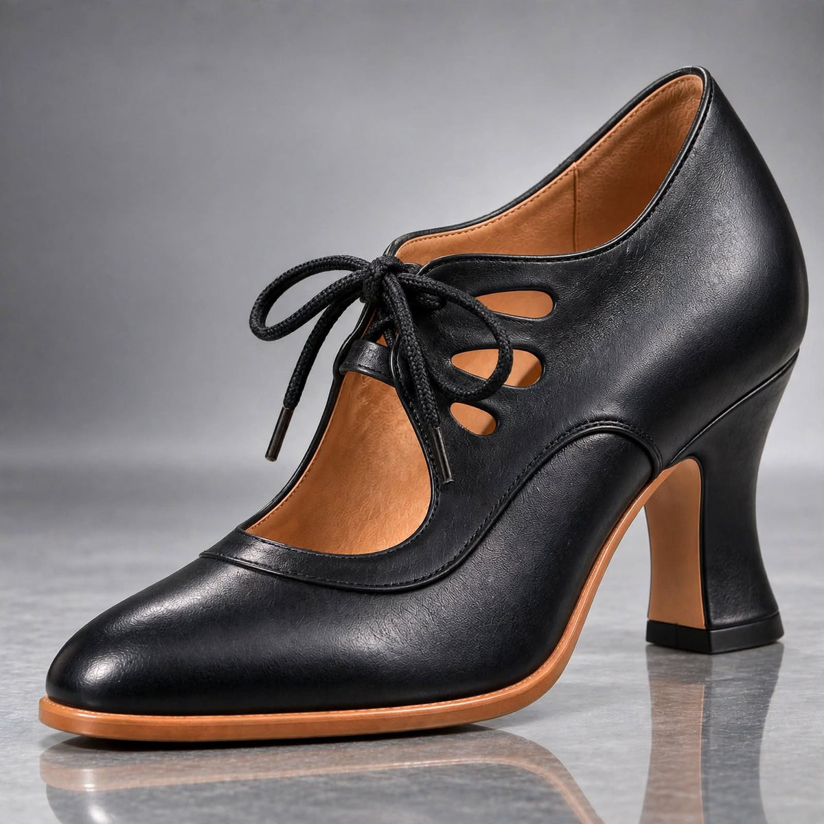 Tacones con Cordones de Piel y Tacón Curvo