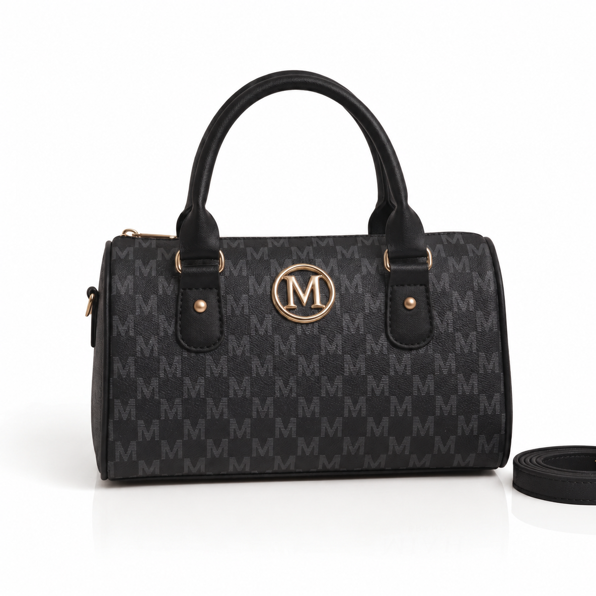 Bolso de Hombro con Monograma Dorado y Estampado de Cuadros