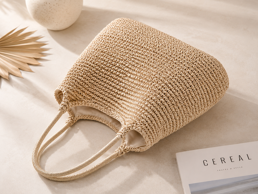 Bolso Bandolera de Paja Trenzada en Camel Claro