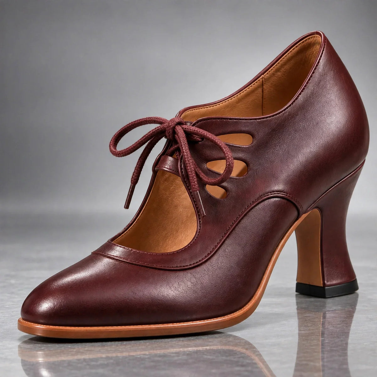 Tacones con Cordones de Piel y Tacón Curvo