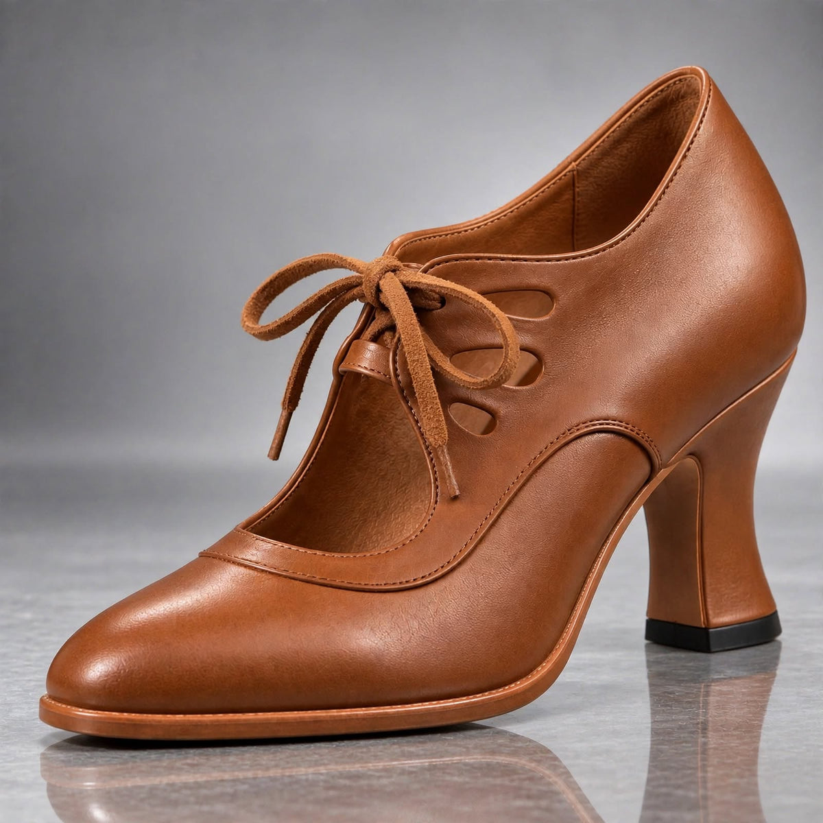 Tacones con Cordones de Piel y Tacón Curvo