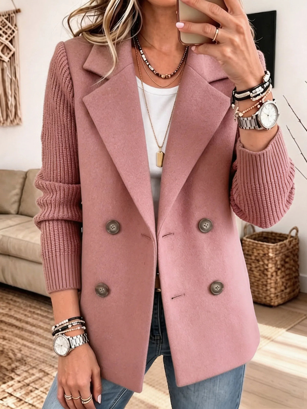 Blazer Elegante con Mangas de Punto