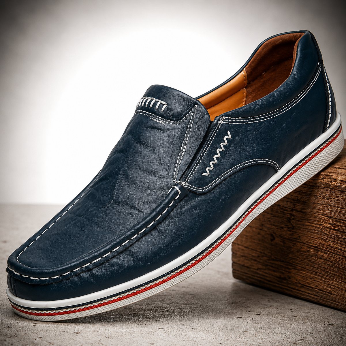 Zapatos de Piel sin Cordones con Suela de Raya en Contraste