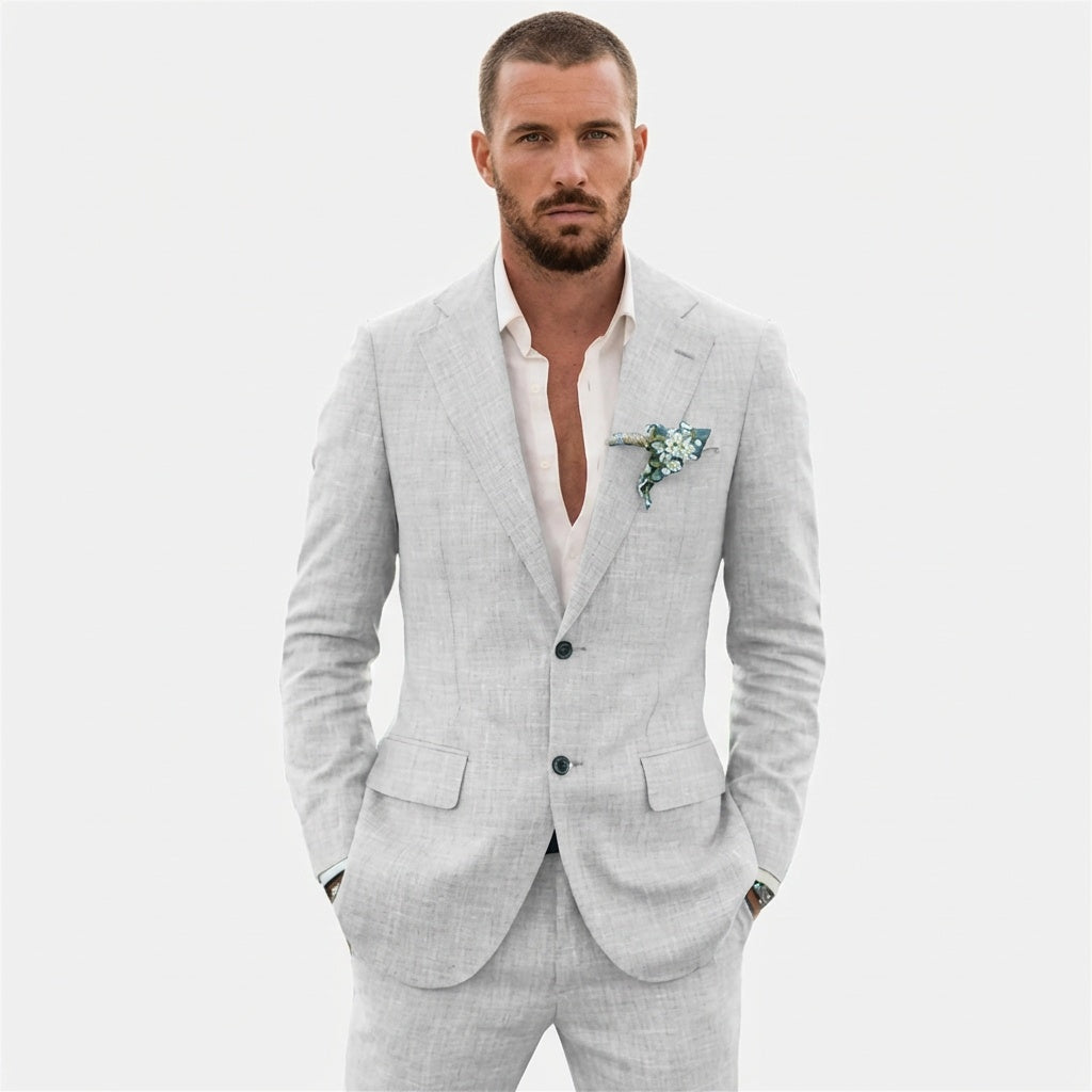 Traje de Lino de Corte Relajado con Solapa Clásica