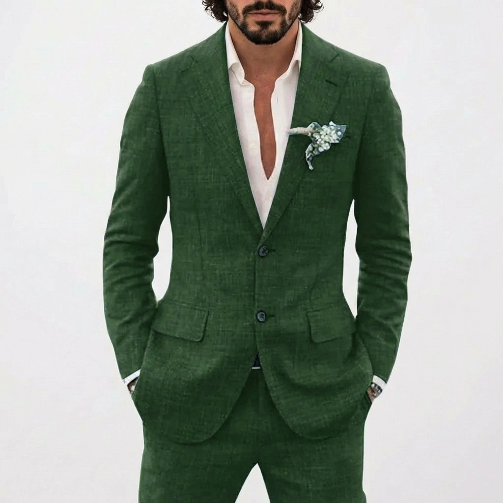 Traje de Lino de Corte Relajado con Solapa Clásica