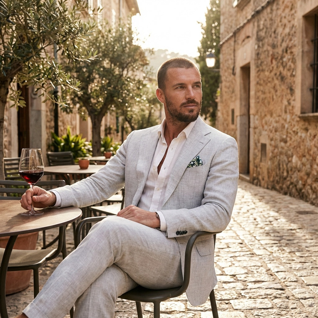 Traje de Lino de Corte Relajado con Solapa Clásica