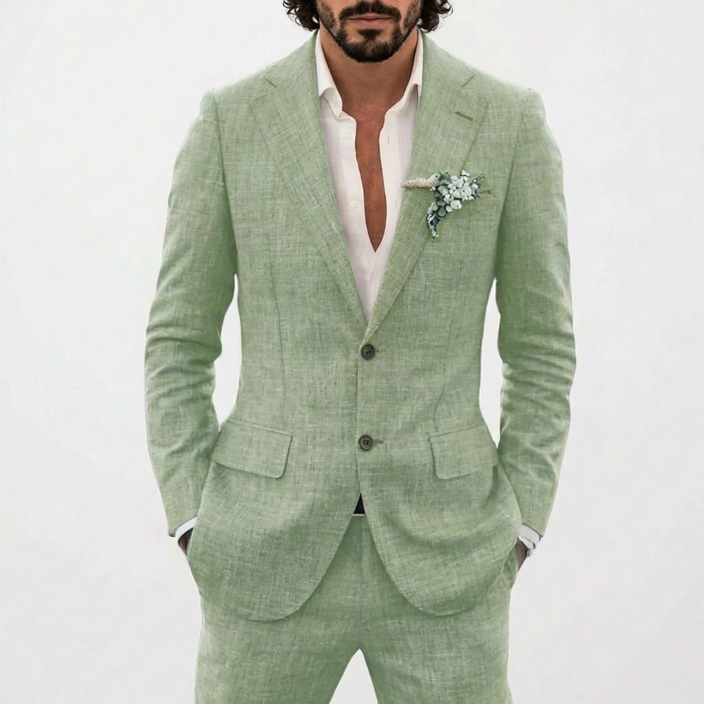 Traje de Lino de Corte Relajado con Solapa Clásica