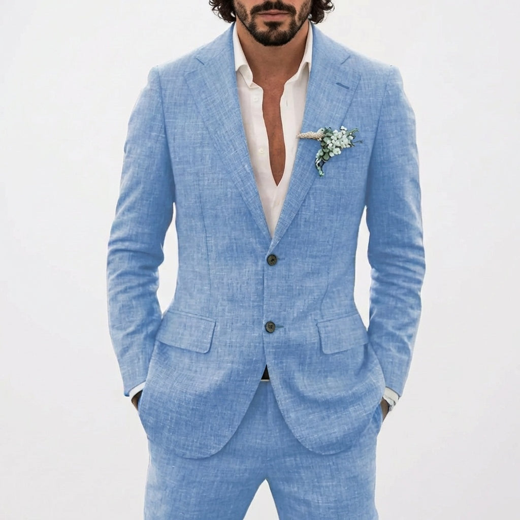 Traje de Lino de Corte Relajado con Solapa Clásica