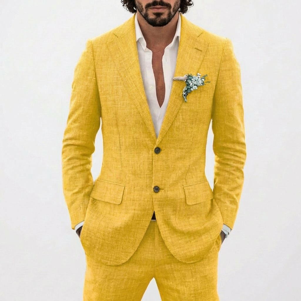 Traje de Lino de Corte Relajado con Solapa Clásica
