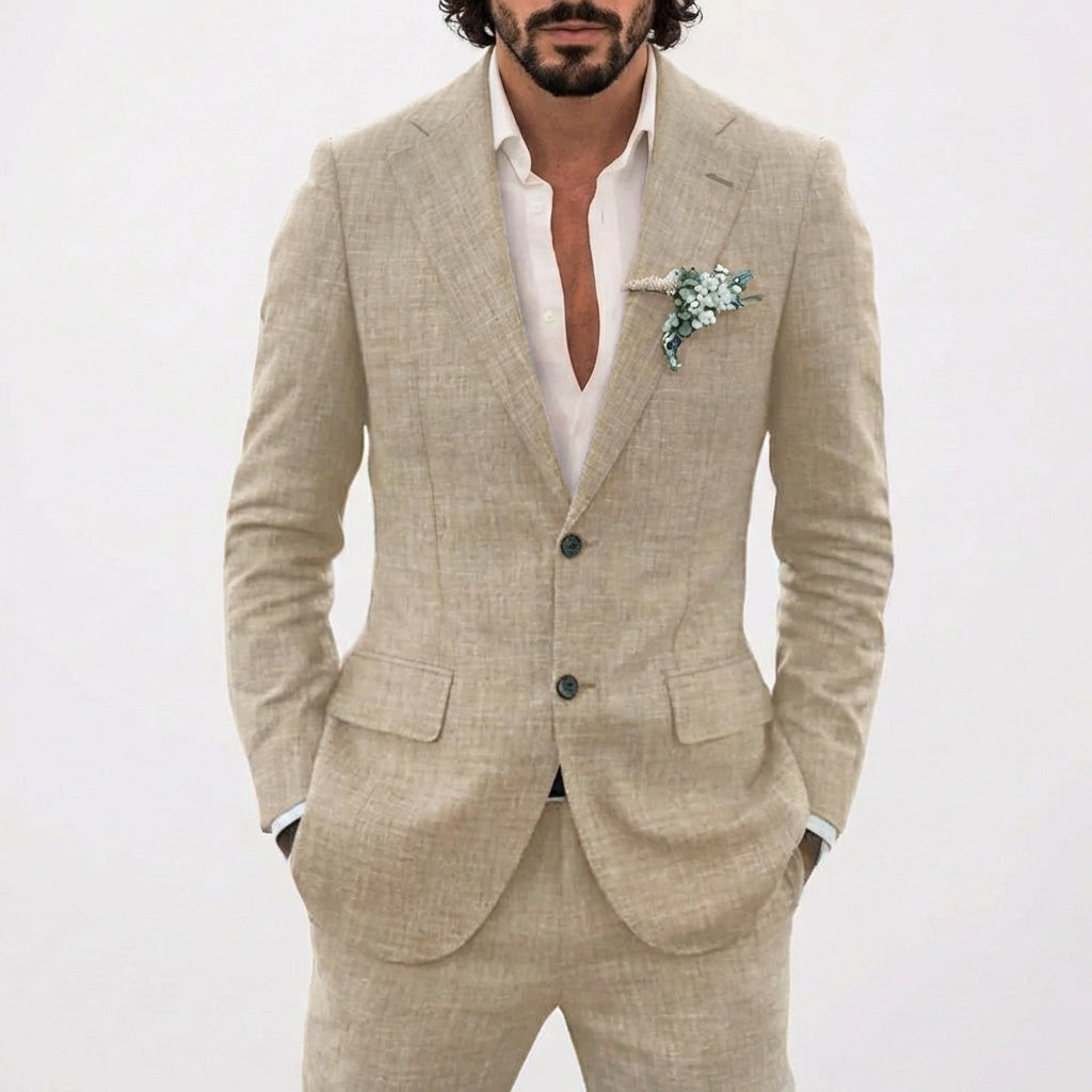 Traje de Lino de Corte Relajado con Solapa Clásica