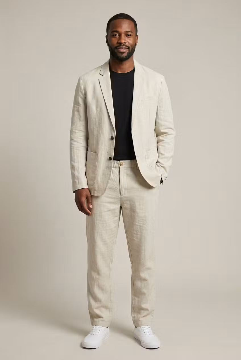Traje de Lino de Corte Relajado con Blazer de un Botón