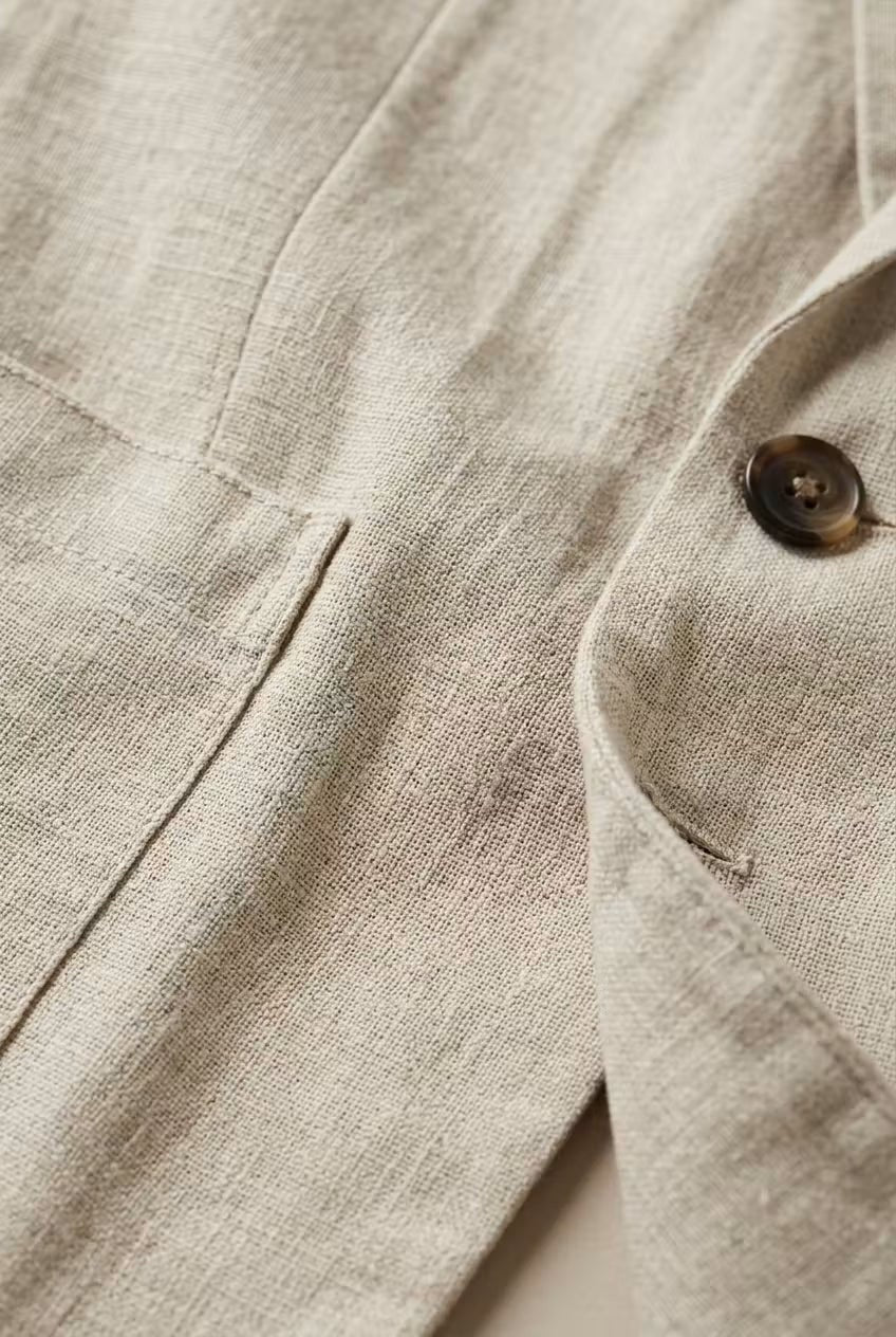 Traje de Lino de Corte Relajado con Blazer de un Botón