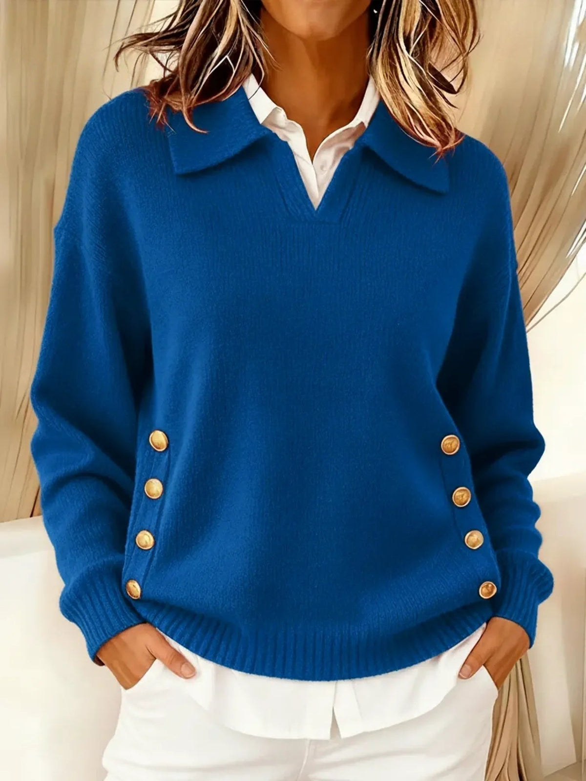 Jersey de Cuello en V con Solapa Tipo Polo