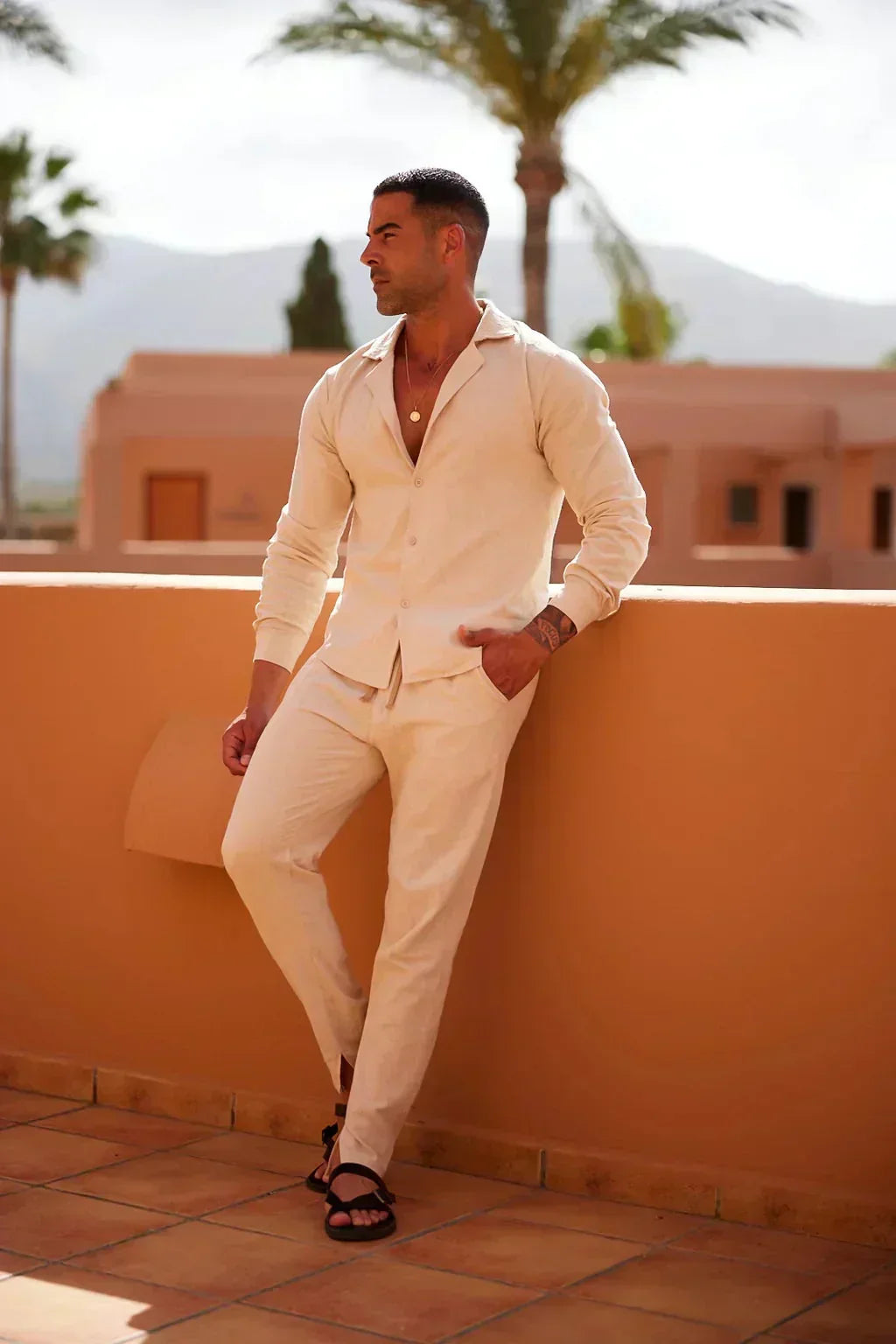 Conjunto Premium de Lino Transpirable con Cuello Cubano