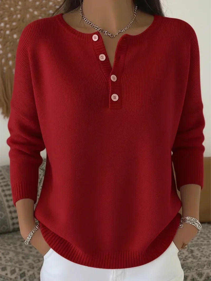 Jersey de Punto con Cuello Henley y Botones