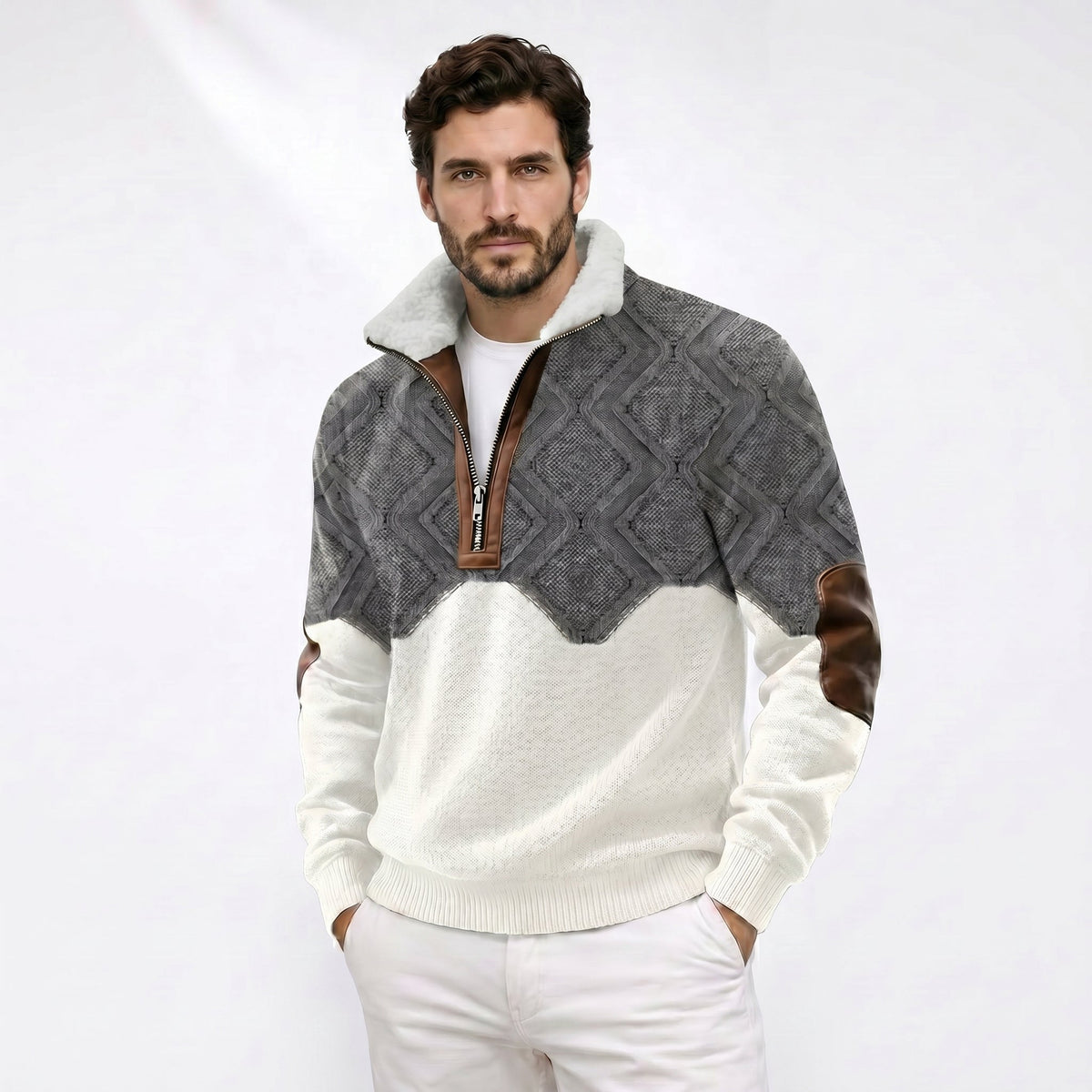 Jersey con Cremallera y Cuello Forrado