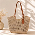 Bolso Shopper Trenzado a Mano en Beige Claro
