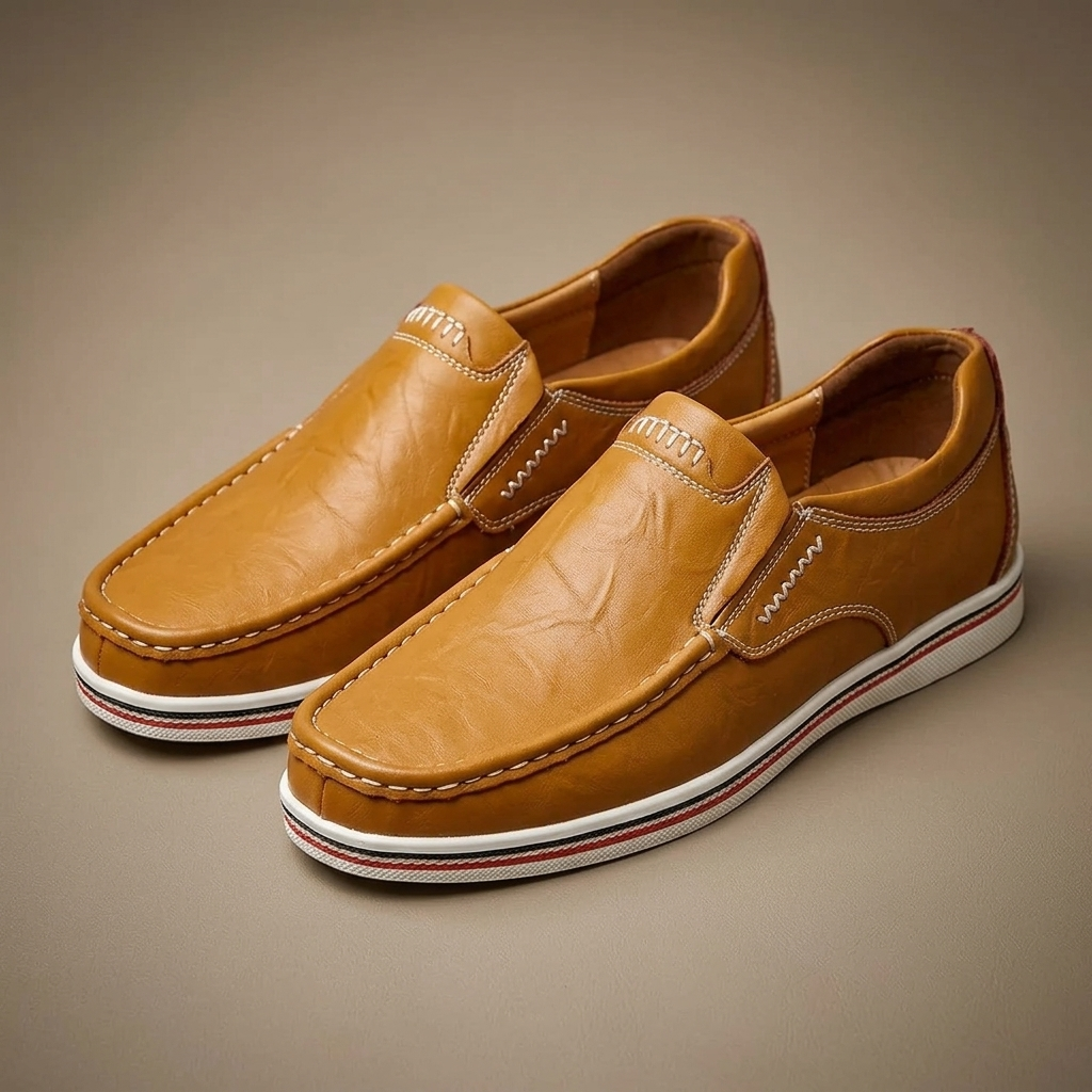 Zapatos de Piel sin Cordones con Suela de Raya en Contraste