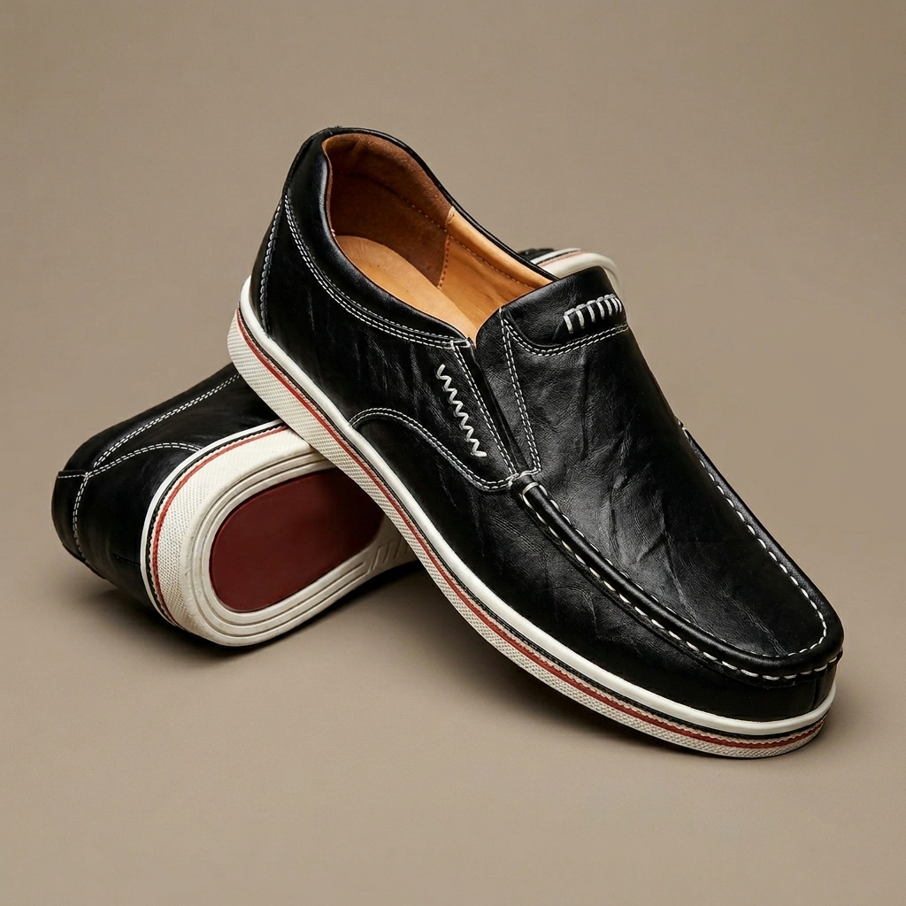 Zapatos de Piel sin Cordones con Suela de Raya en Contraste