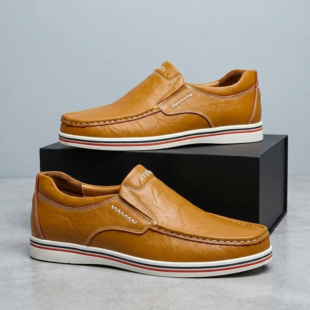 Zapatos de Piel sin Cordones con Suela de Raya en Contraste