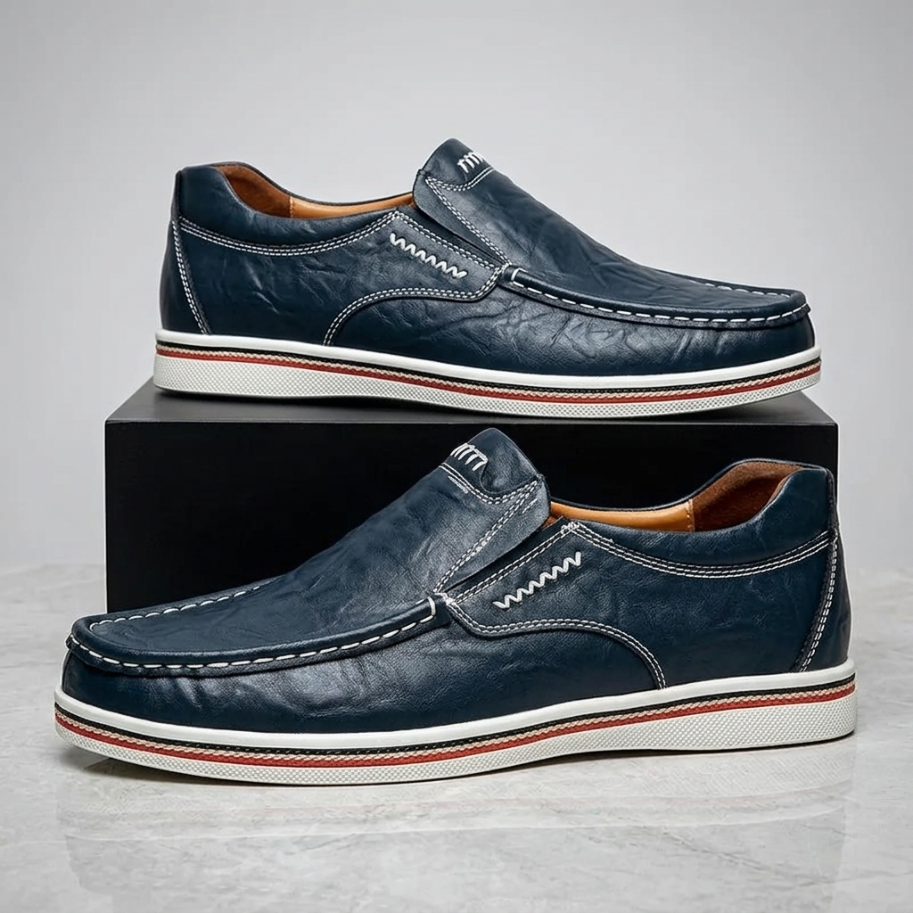 Zapatos de Piel sin Cordones con Suela de Raya en Contraste