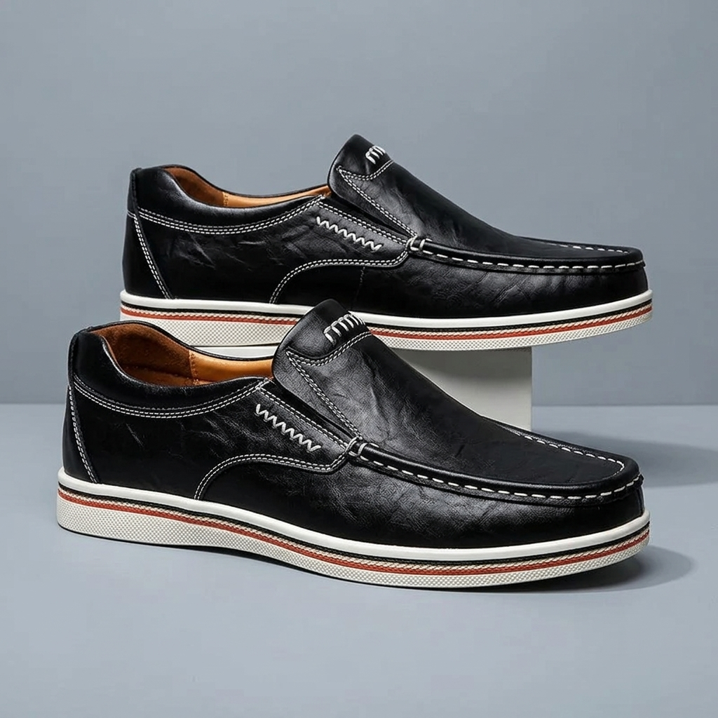 Zapatos de Piel sin Cordones con Suela de Raya en Contraste