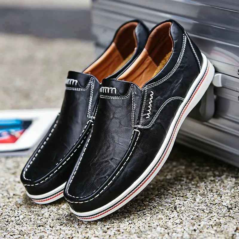 Zapatos de Piel sin Cordones con Suela de Raya en Contraste