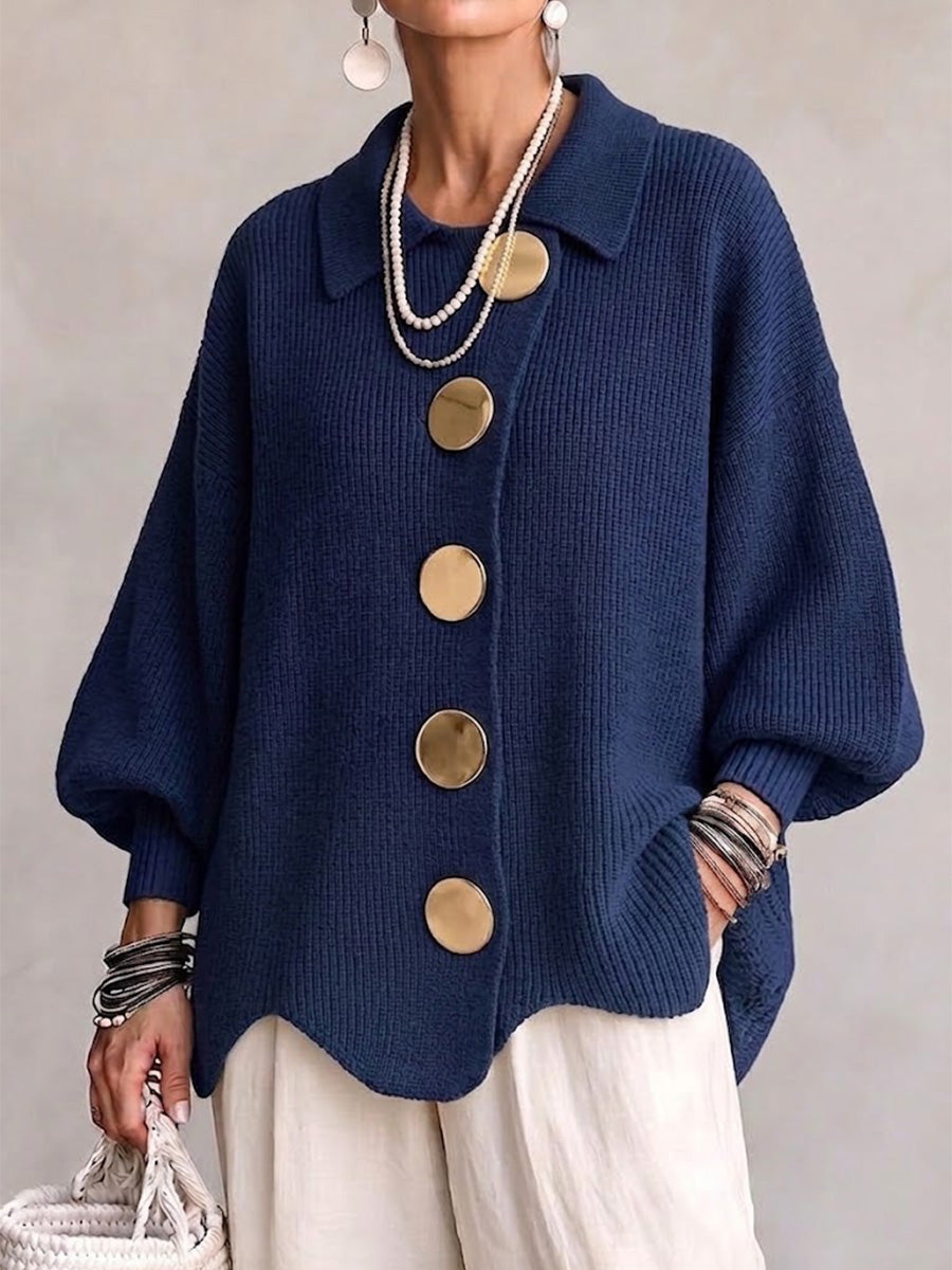 Cárdigan de Punto con Cuello y Botones Metálicos