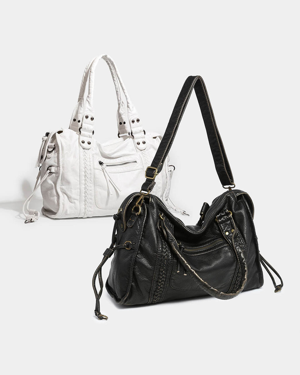 Bolso de Hombro Tejido en Cuero Vegano