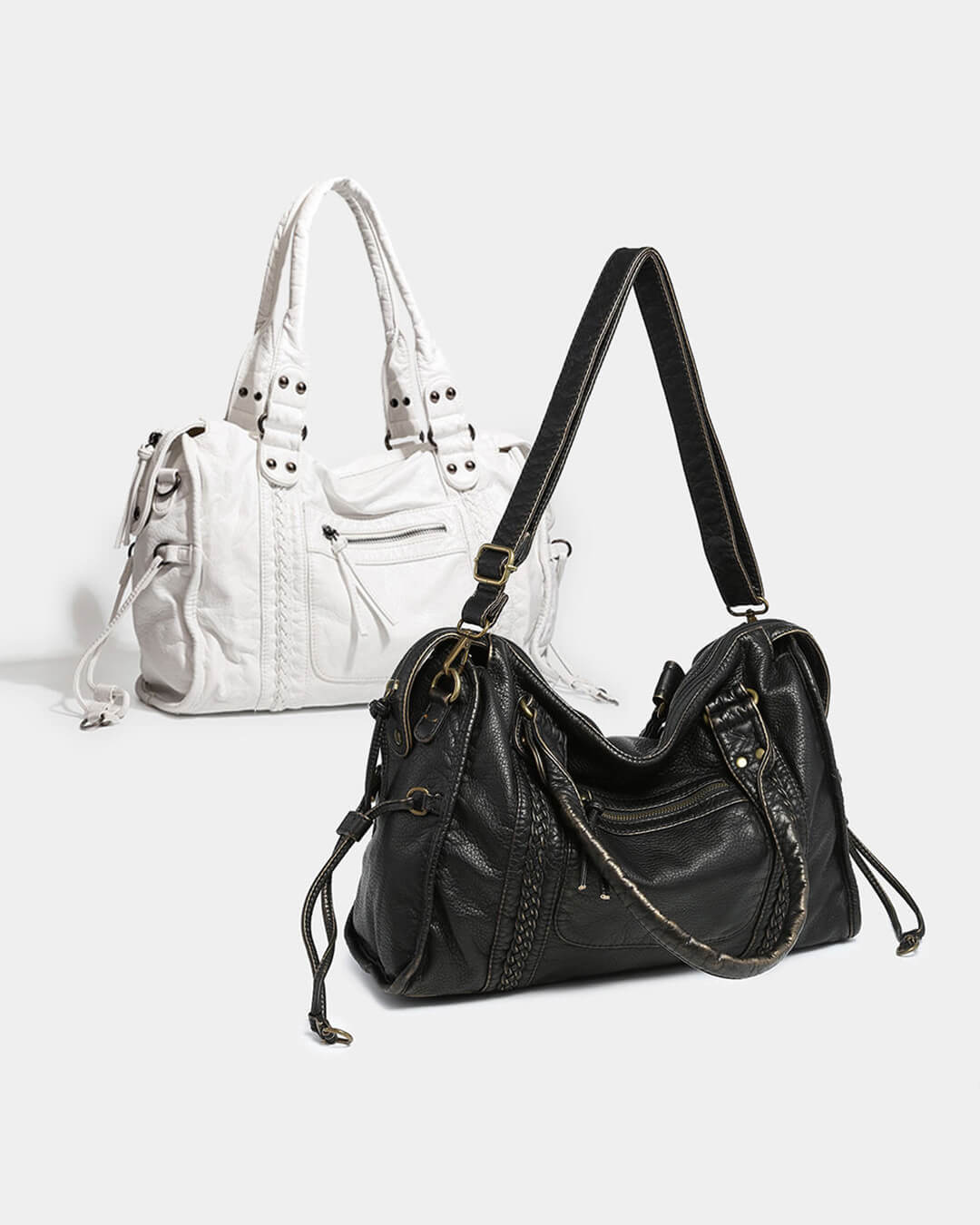 Bolso de Hombro Tejido en Cuero Vegano