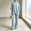 Conjunto de Punto con Jersey de Cuello Alto y Pantalón Ancho